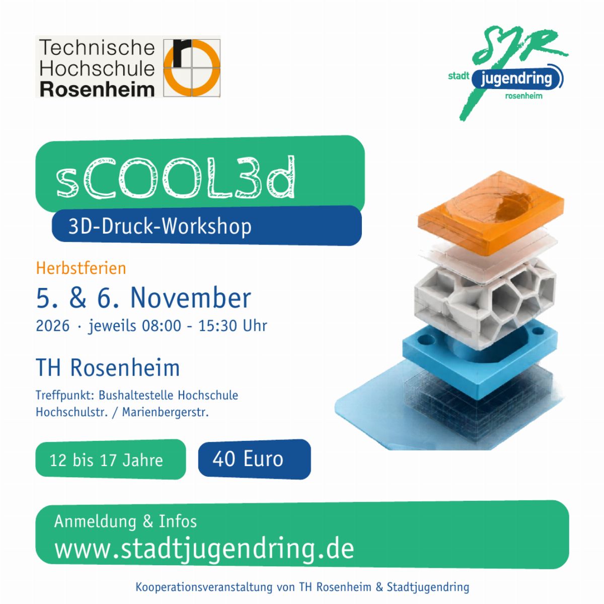 Flyer „sCool3d“ 3D-Druckworkshop in der TH