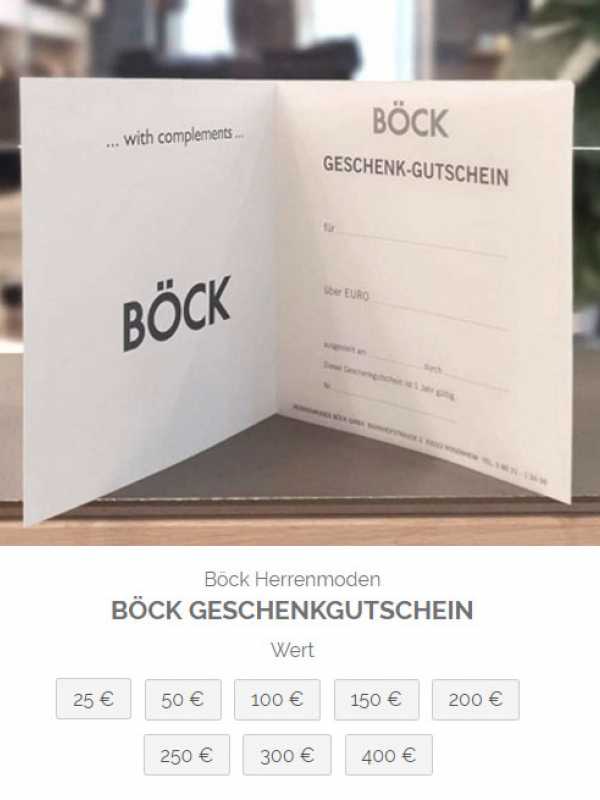 Geschenkgutschein von Böck verschenken